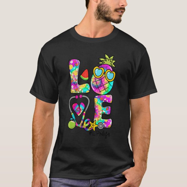 T-shirt Love Ananas Stethoscope Tie Dye Lpn Vie été (Devant)
