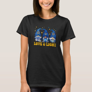 T-shirt Love And Light Gnomes Menorah  Jewish Hanukkah Paj