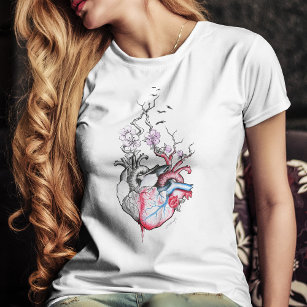T-shirt Love art Surreal Coeurs anatomiques Fleurs Vintage