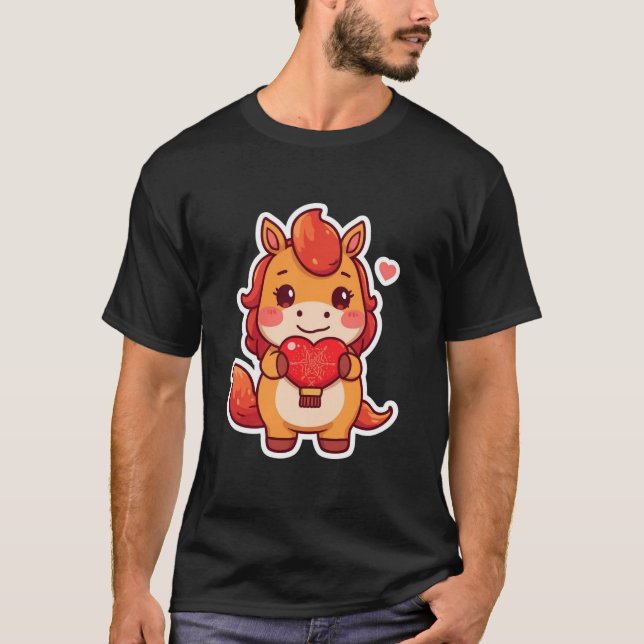 T-shirt Love at First Gallop Fire Horse Valentine Chinese  (Devant)