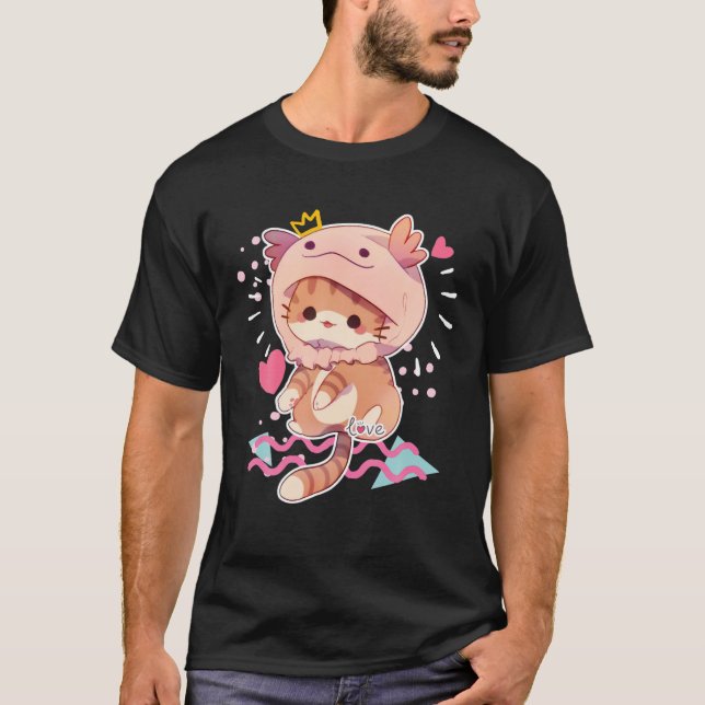T-shirt Love Axolotl Casquette Cat Cute Axolotl Lover Coeu (Devant)