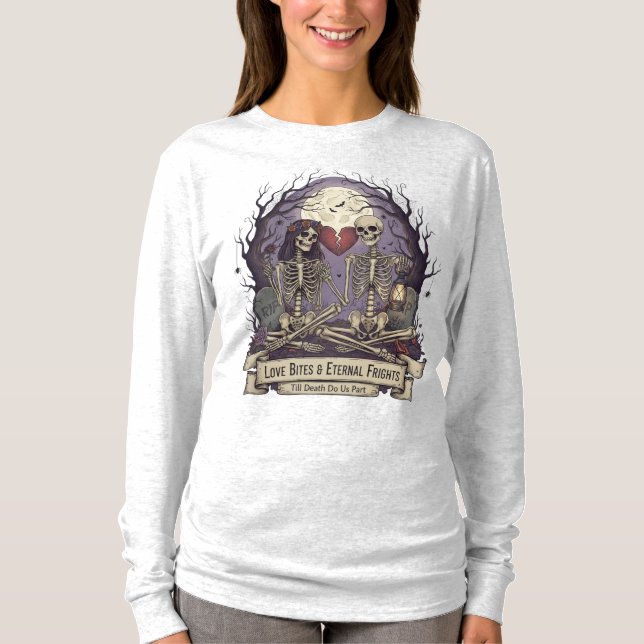T-shirt "Love Bites & Eternal Frights" Squelette long (Devant)
