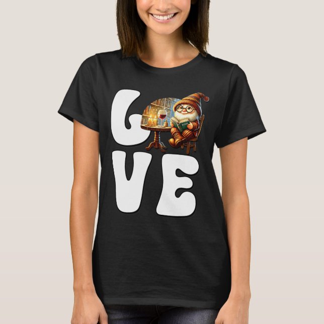 T-shirt Love Books Teacher Gnome Graphic For Women And Win (Devant)
