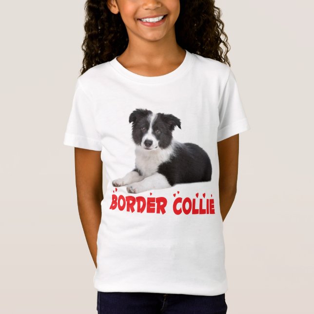 T-Shirt Love Border Collie Puppy Dog Red Girls Tee - shirt (Devant)
