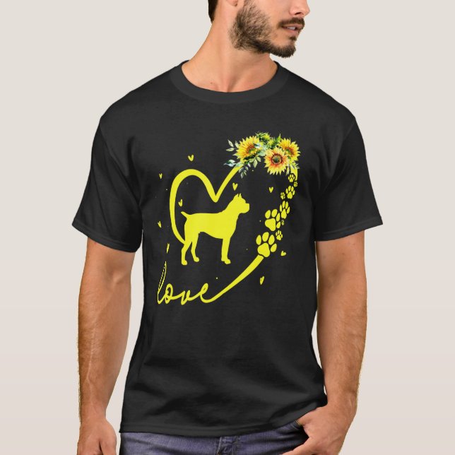 T-shirt Love Boxer Chien Sunflower Coeur (Devant)