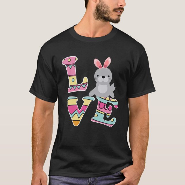 T-shirt Love Bunny Oeufs de Lion de Mer Chasse Joyeux Jour (Devant)