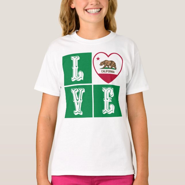 T-shirt Love California Republic State Drapeau Heart Pride (Devant)