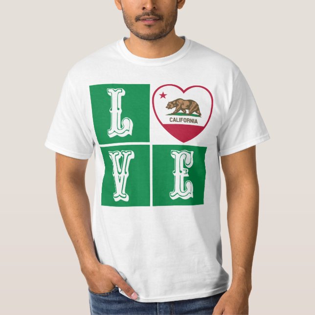 T-shirt Love California Republic State Drapeau Heart Pride (Devant)