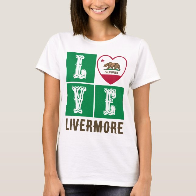 T-shirt Love California State Drapeau Coeur Livermore (Devant)