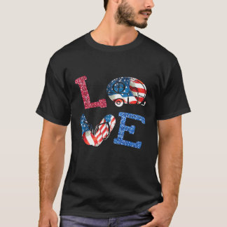 T-shirt Love Camping Usa Drapeau 4 juillet Flip Flop Campe