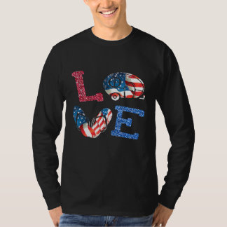 T-shirt Love Camping Usa Drapeau 4 juillet Flip Flop Campe