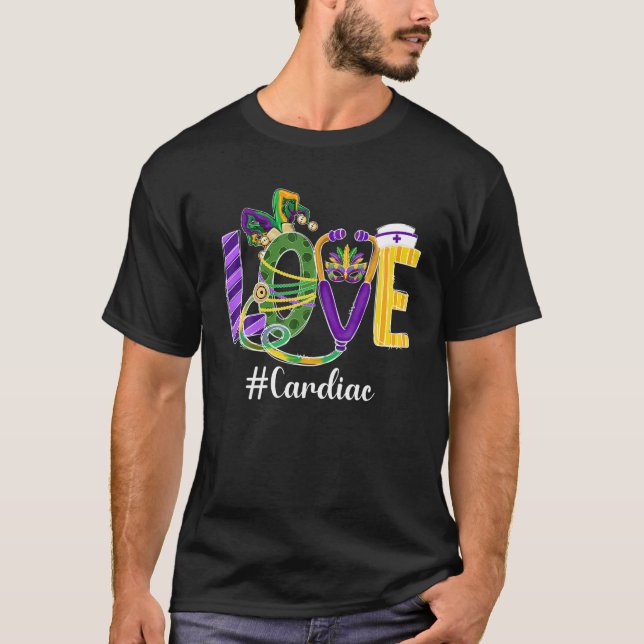 T-shirt LOVE Cardiac Nurse Leopard Mardi Gras Festival Cos (Devant)