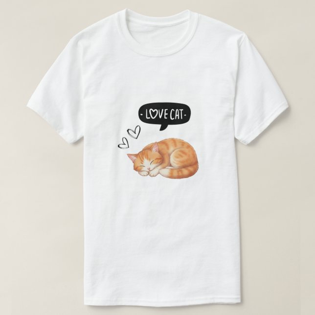 T-shirt Love Cat Cute Sleeping Kitten Illustration (Design devant)