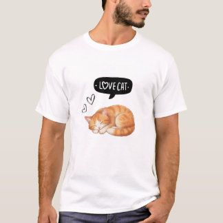 T-shirt Love Cat Cute Sleeping Kitten Illustration
