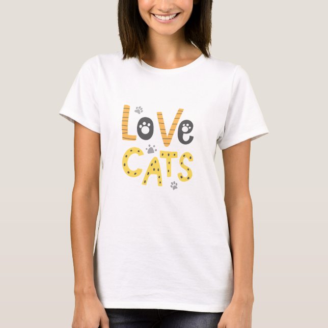 T-shirt Love Cats – Cute Paw Print Typography Art (Devant)