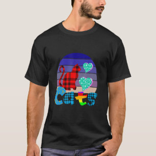 T-shirt Love Cats Quirky Colorful Sunset Plaid Design