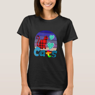 T-shirt Love Cats Quirky Colorful Sunset Plaid Design