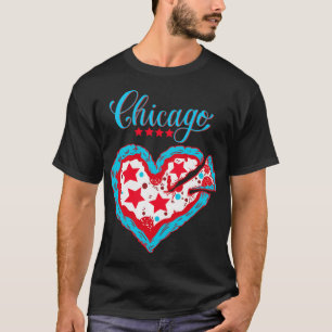 T-shirt Love Chicago Pizza Heart Chicago Drapeau cadeau