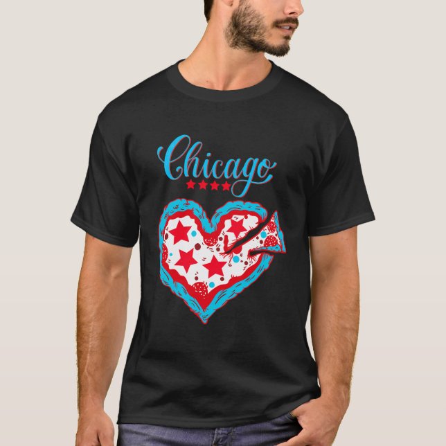 T-shirt Love Chicago Pizza Heart Chicago Drapeau cadeau (Devant)