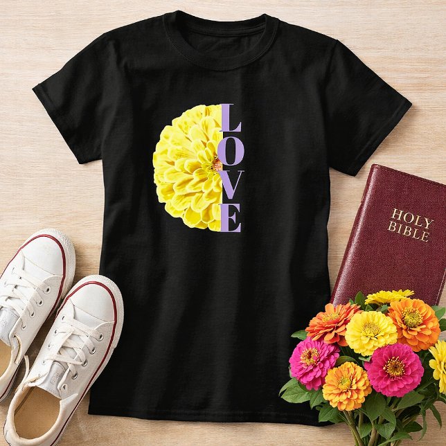 T-shirt Love Christian Bright Yellow Zinnia Floral (Love Christian Yellow Floral Shirt)