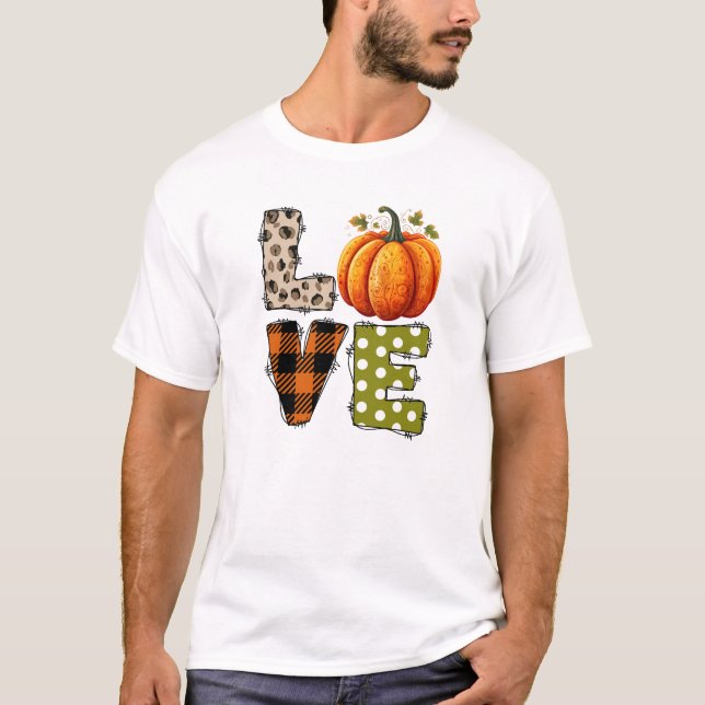T-shirt LOVE - Citrouille mignon et lettres de points Polk (Devant)