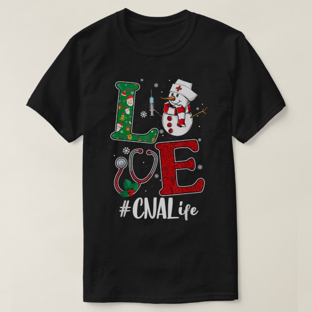 T-shirt Love CNA Life Stethoscope Snowman Vaccin de Noël (Design devant)