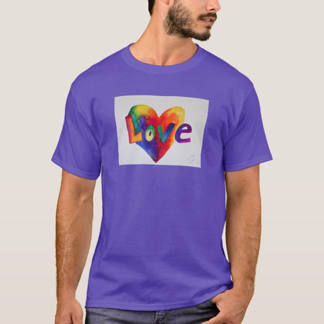 T-shirt Love Coeur arc-en-ciel Inspiration Word Art (Devant)