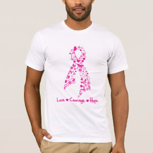 T-shirt Love Courage Hope Ruban papillon - Cancer du sein