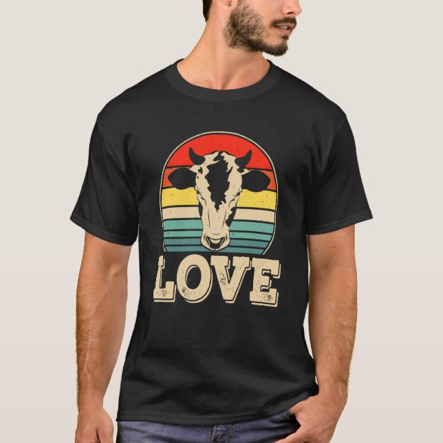 T-shirt Love Cow Retro Sunset (Devant)
