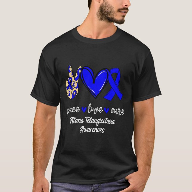 T-shirt Love Cure Ataxia Telangiectasia Blue Ribbon Award (Devant)
