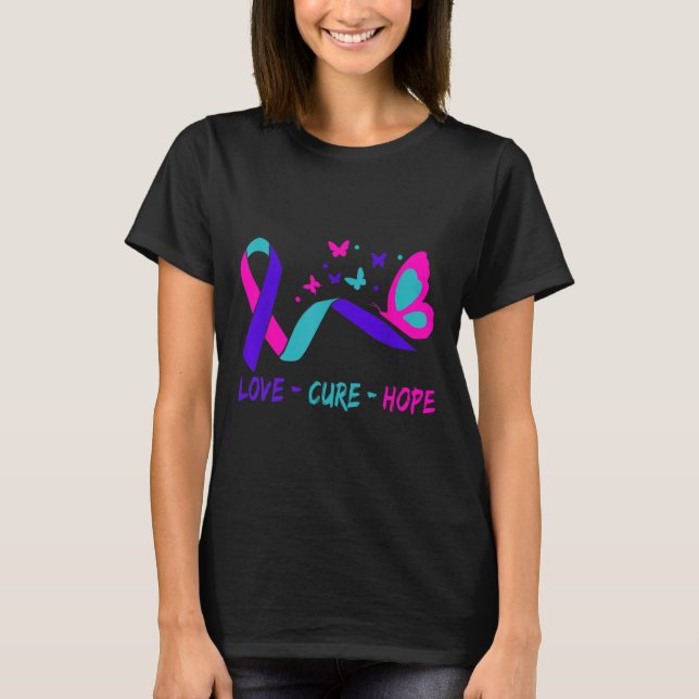 T-shirt Love Cure Hope Cervical Cancer Warrior Butterfly R (Devant)