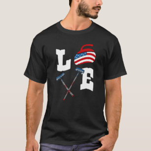 T-shirt Love Curling Rock Broom American Flag USA Hiver I