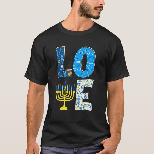 T-shirt Love Cute Hanukkah Decoration Menorah Pajama Match (Devant)