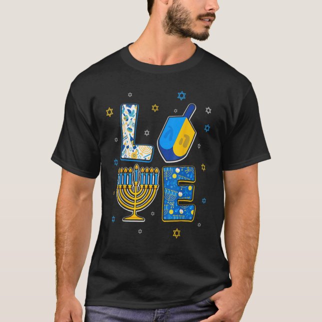 T-shirt Love Cute Hanukkah Decorations Dreidel Menorah Cha (Devant)