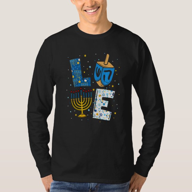 T-shirt LOVE Cute Hanukkah Decorations Dreidel Menorah Cha (Devant)