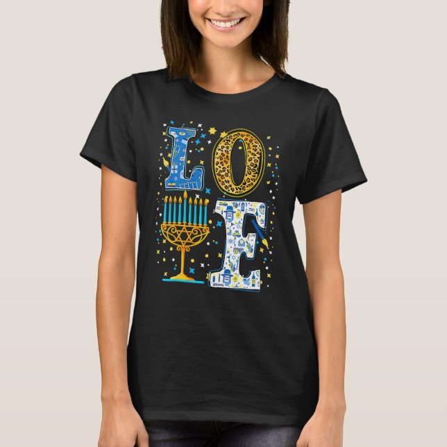 T-shirt Love Cute Hanukkah Leopard Menorah Pajama Matching (Devant)