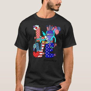 T-shirt Love Dialyse Infirmière Stethoscope Fireworks Usa
