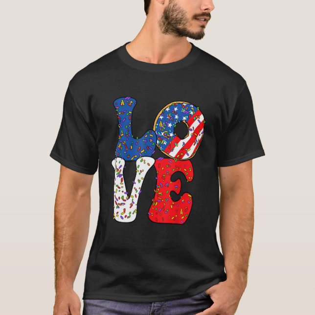 T-shirt Love Donut Sprinkle with USA American flag for 4th (Devant)