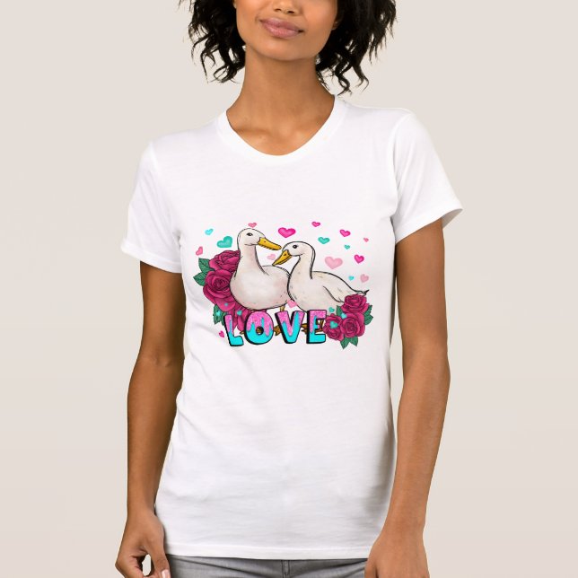 T-shirt LOVE Doves Coeurs Et Floral (Devant)