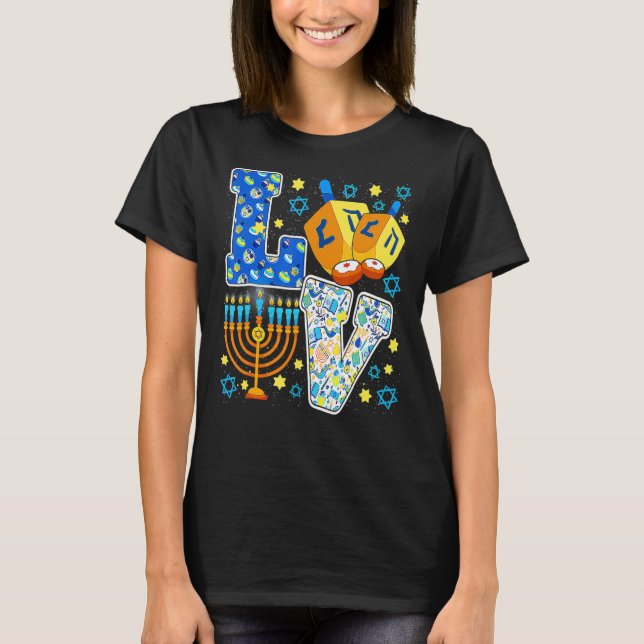T-shirt LOVE Dreidel Menorah Chanukah Cute Hanoukka Pajama (Devant)