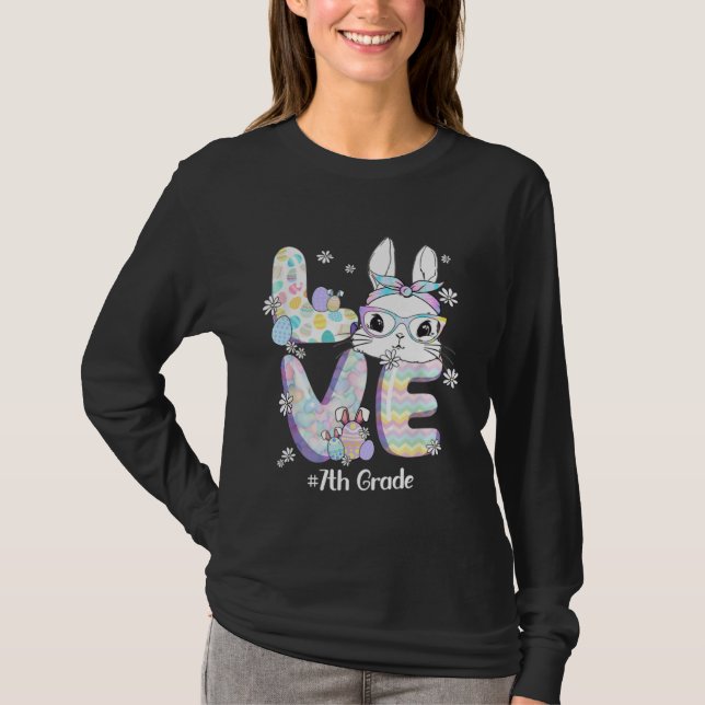 T-shirt Love Easter 7th Grade Teacher Bunny Cute Face Happ (Devant)