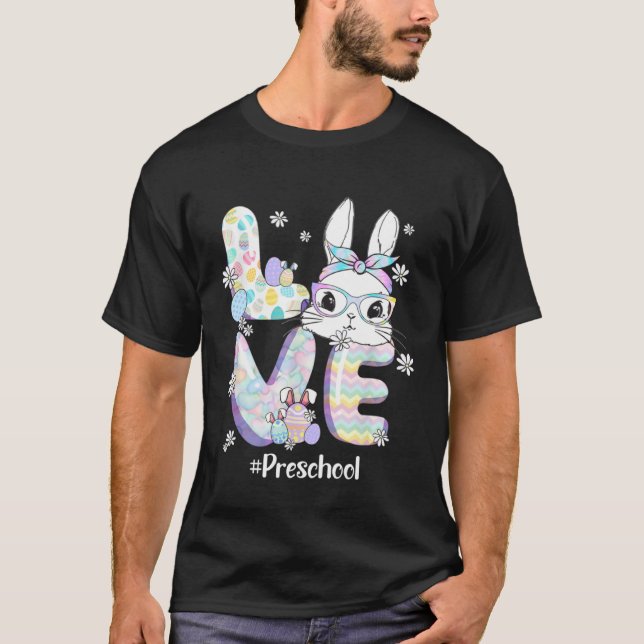 T-shirt Love Easter Preschool Teacher Bunny Cute Face Happ (Devant)