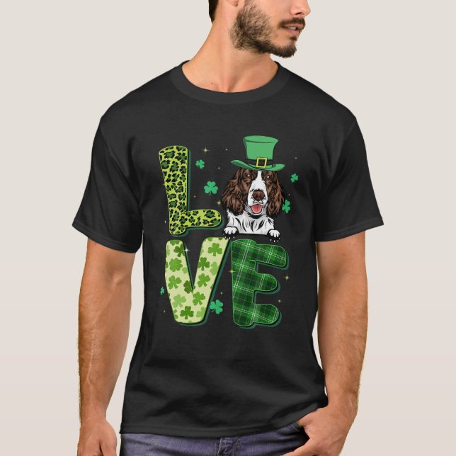 T-shirt Love English Springer Spaniel Shamrock St Patrick' (Devant)
