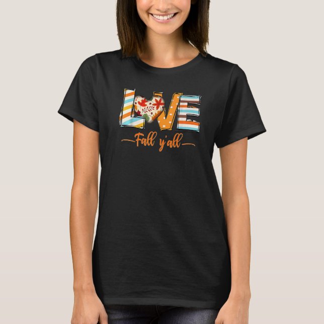T-shirt Love Fall Y'All Leopard Fall Pumpkin  Thanksgiving (Devant)