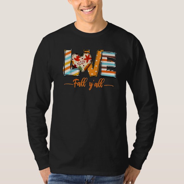 T-shirt Love Fall Y'All Leopard Fall Pumpkin  Thanksgiving (Devant)