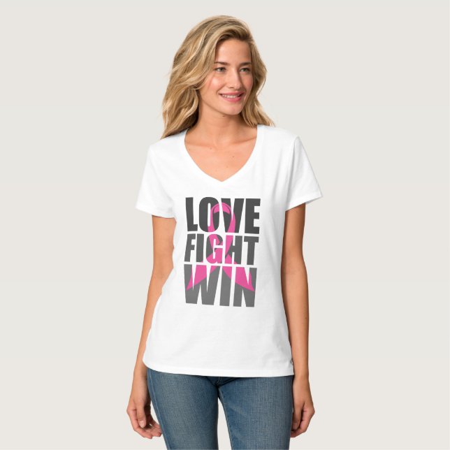 T-shirt LOVE FIGTH WIN Cancer du sein Survivant (Devant entier)