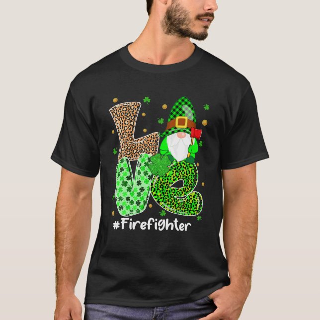 T-shirt LOVE Firefighter Gnomes Jour de la Saint Patrick i (Devant)