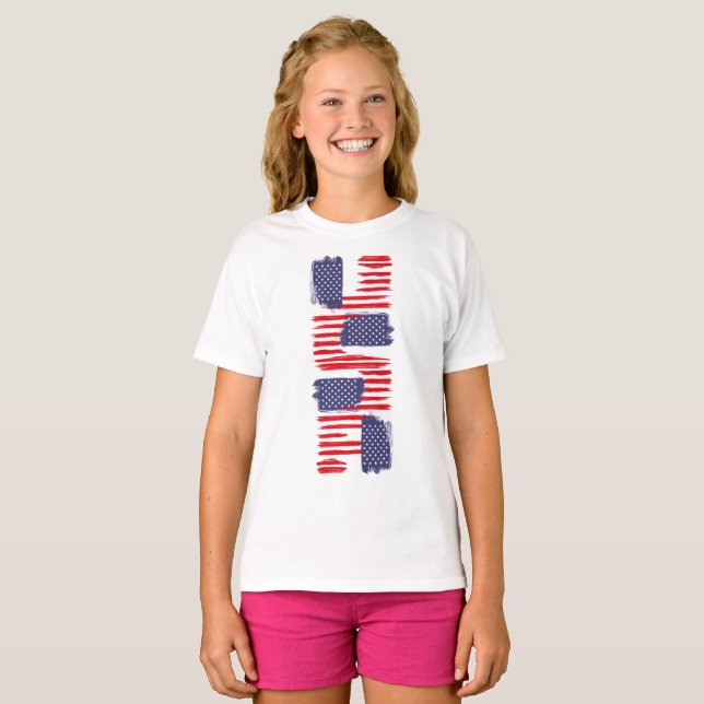 T-SHIRT LOVE FLAG USA/EEUU TEXT BRUSH STROKE BY MASANSER P (Devant entier)