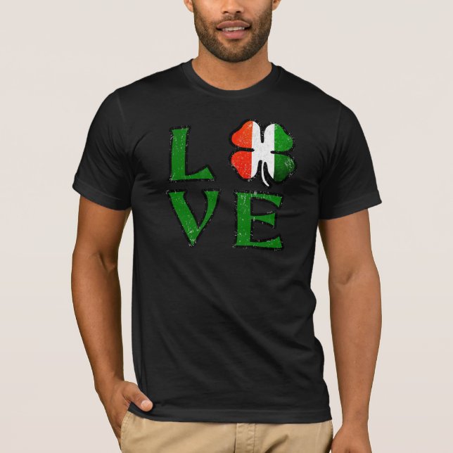 T-shirt Love Four Leaf Clover Irish Flag St. Patrick's Day (Devant)