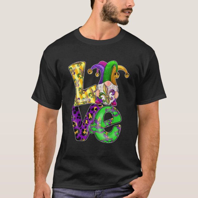 T-shirt Love Gnome Cute Mardi Gras Leopard Plaid Love Nord (Devant)